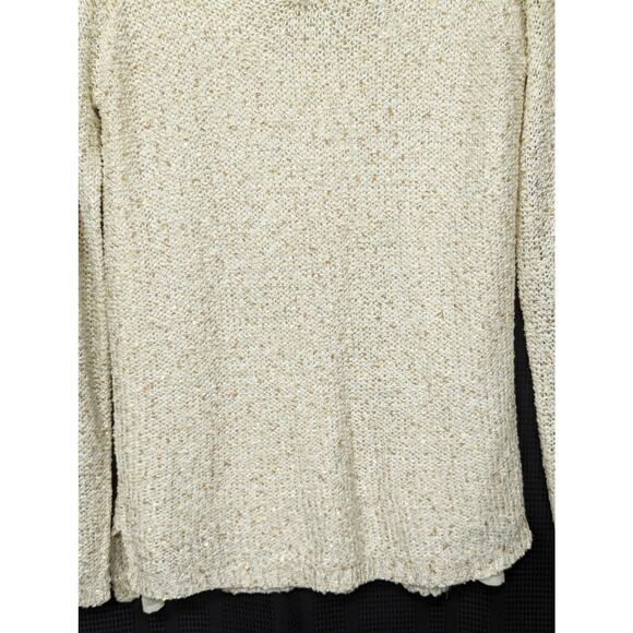 APT. 9! CREAM W/GOLD MINI SEQUINS DROP TAIL "BLOUSE" SWEATER! SZ M - Picture 4 of 8